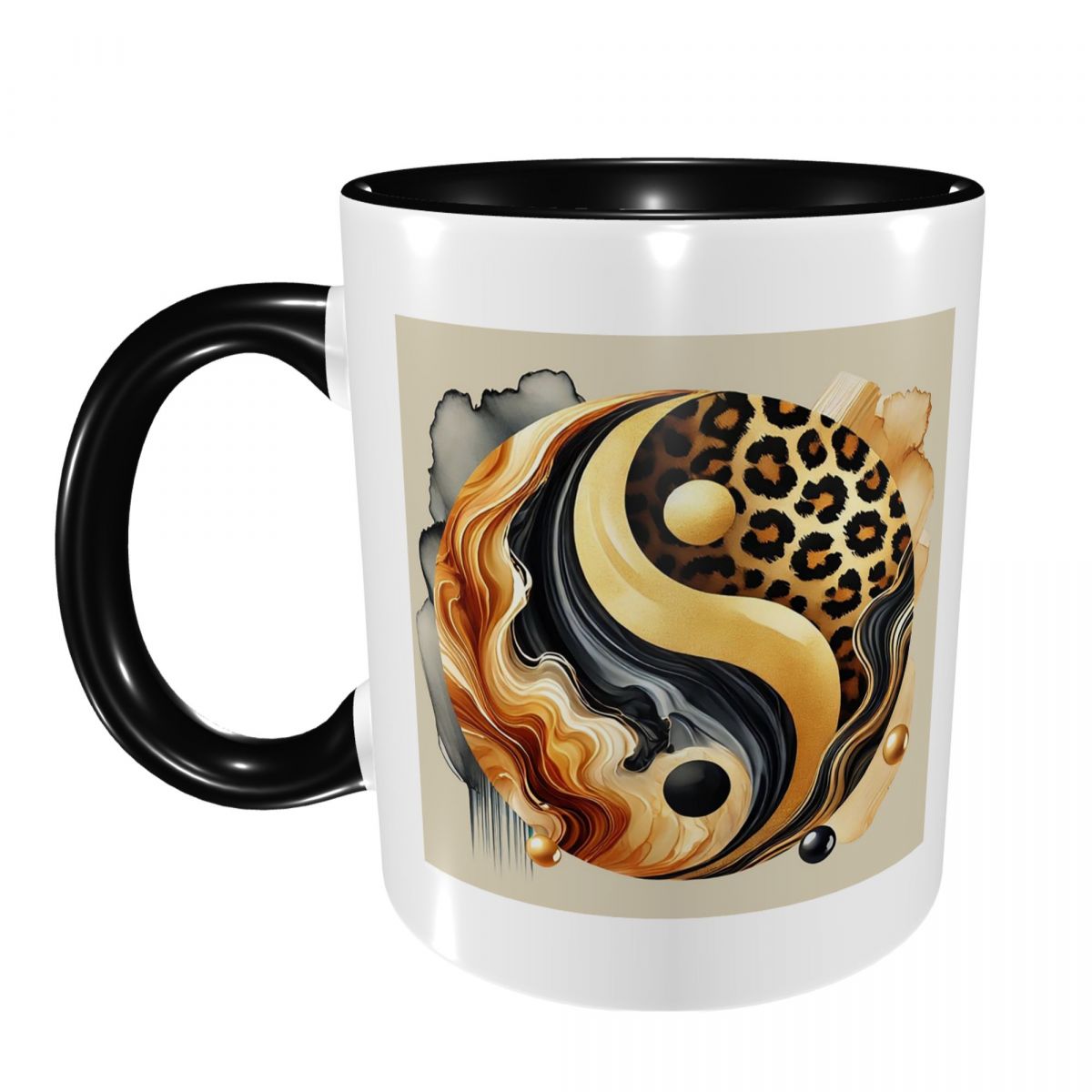 Coffee Tea Yin Yang - Mug Desain Keseimbangan Marmer Emas Mewah
