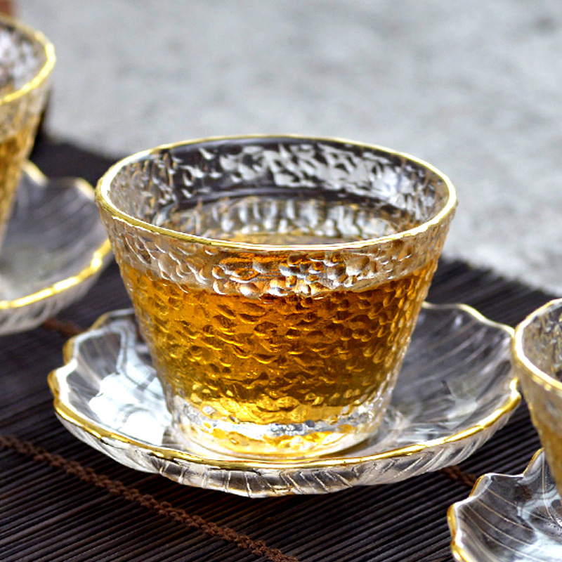 Coffee Tea Green - Cangkir Teh Kaca Emas dengan Pinggiran