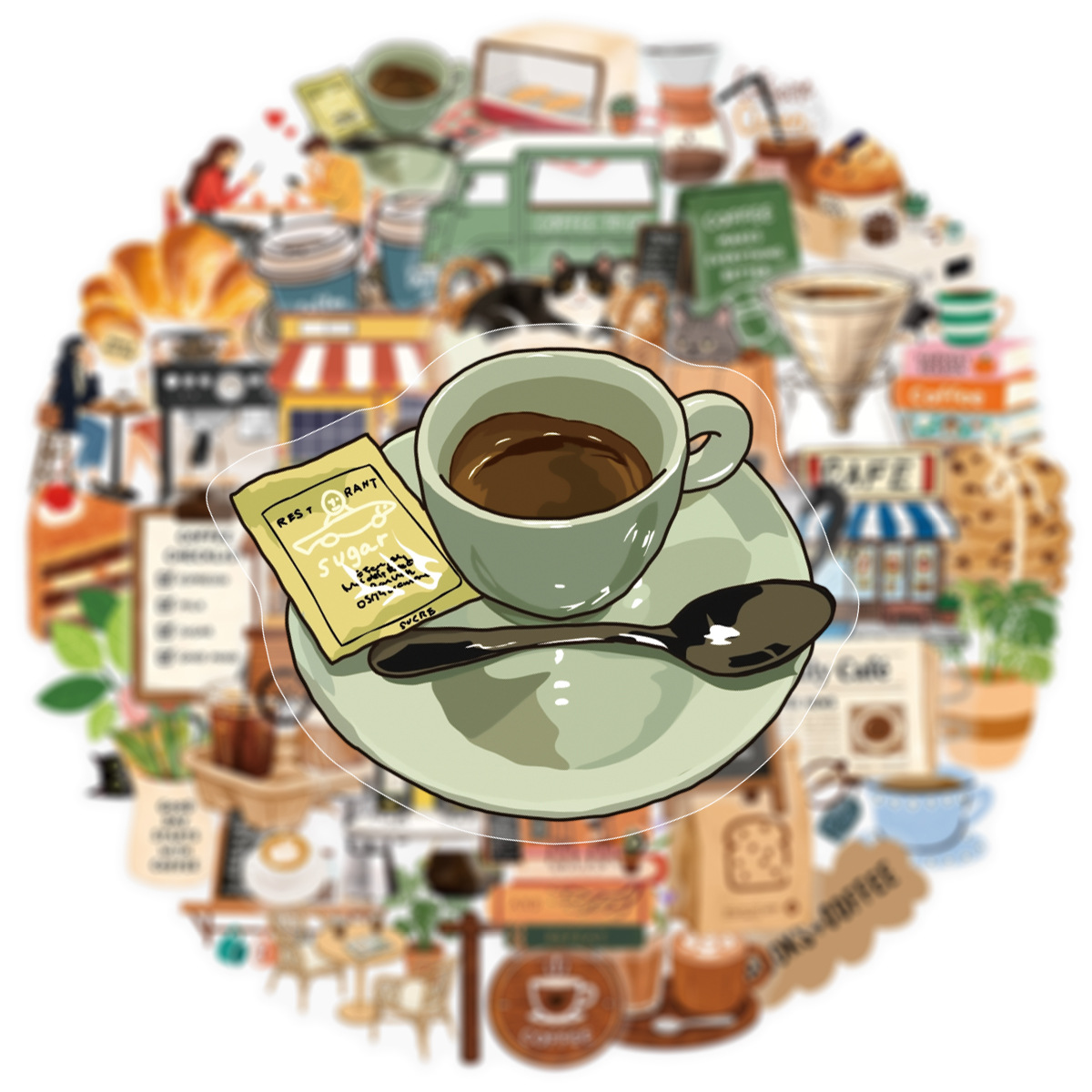 50-Pack Stiker Transparan Tema - Coffee Tea Journal ulasan dan harga