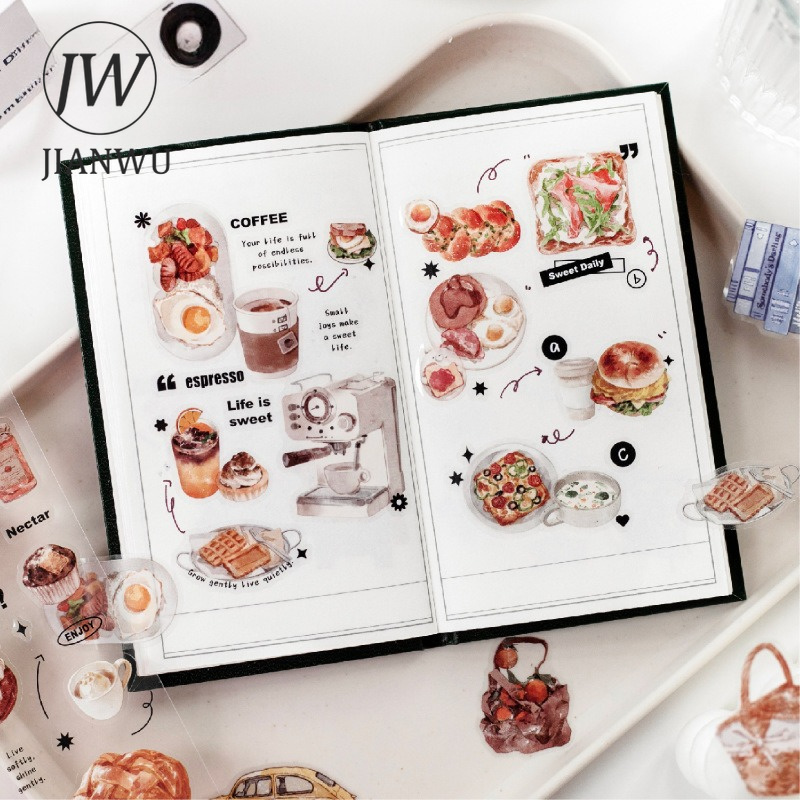 JIANWU Stiker PET Kolase Bahan - Coffee Tea Journal ulasan dan harga