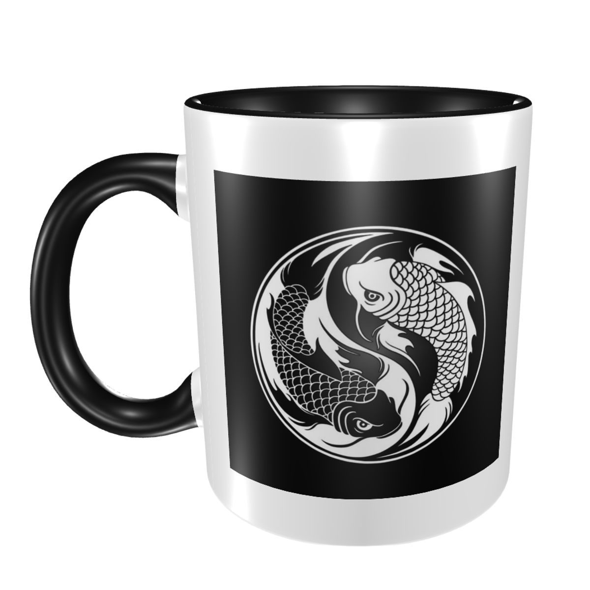 Mug Ikan Koi Yin Yang Hitam Pu - Coffee Tea Yin Yang ulasan dan harga