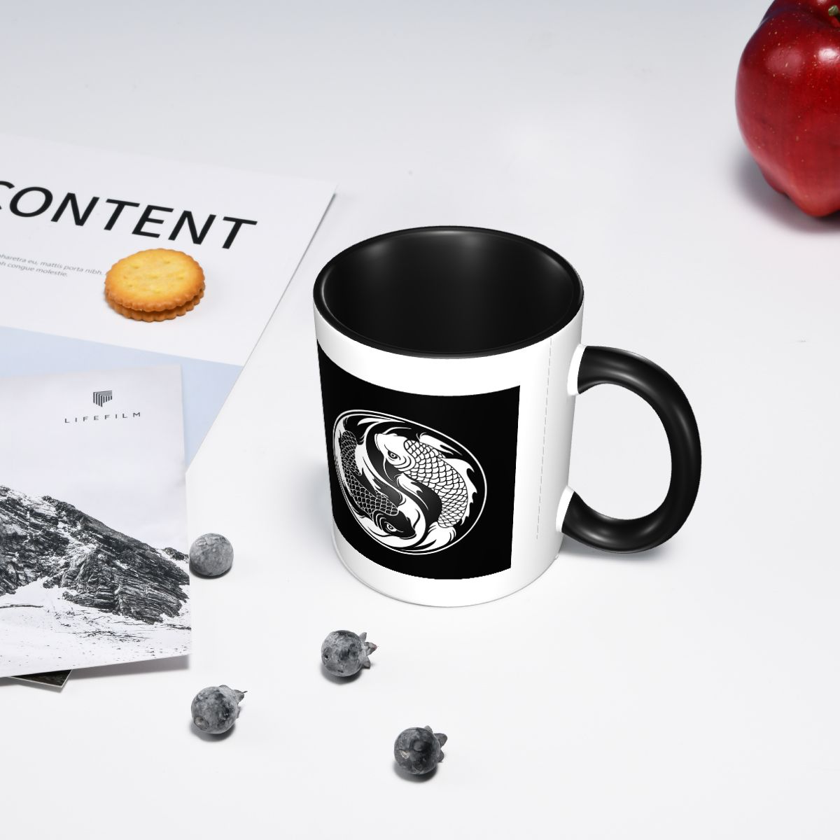 Mug Ikan Koi Yin Yang Hitam Pu - Coffee Tea Yin Yang ulasan dan harga